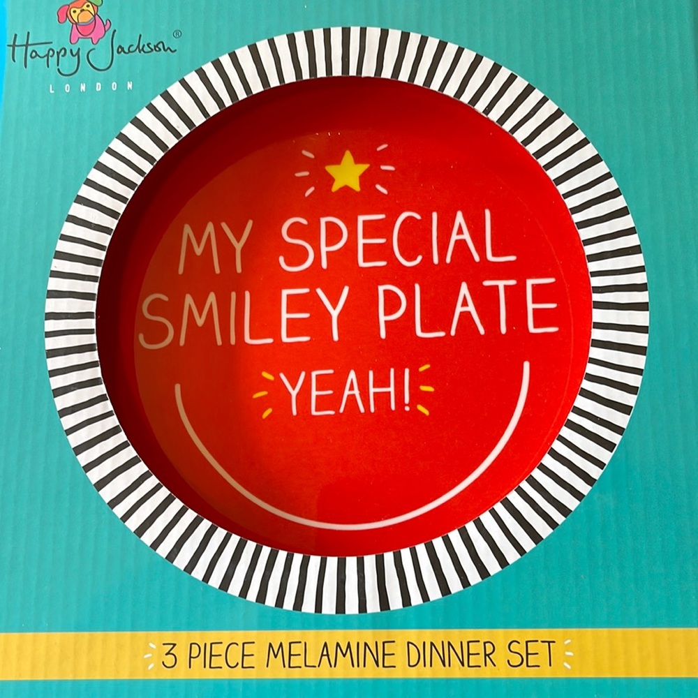 NIB Happy Jackson London 3 piece Melamine Dinner Set